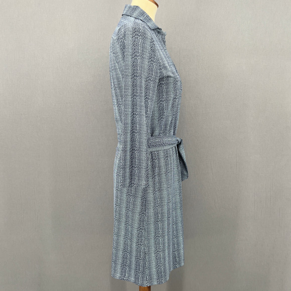 Elle Kai Blue Print Collared 3/4 Sleeve Belted Knee Length Sheath Size Small - Picture 6 of 12